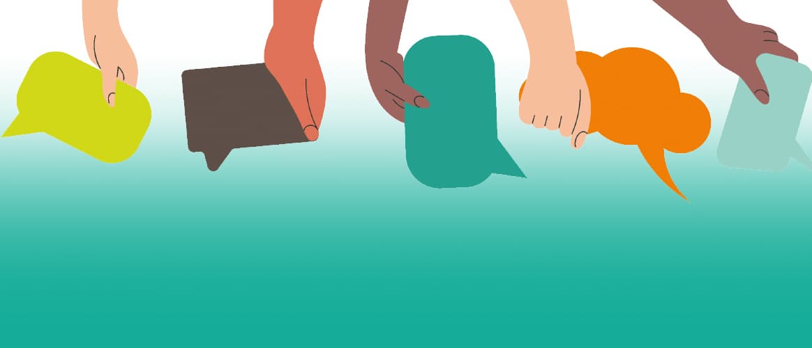 Hands holding on to speech bubbles