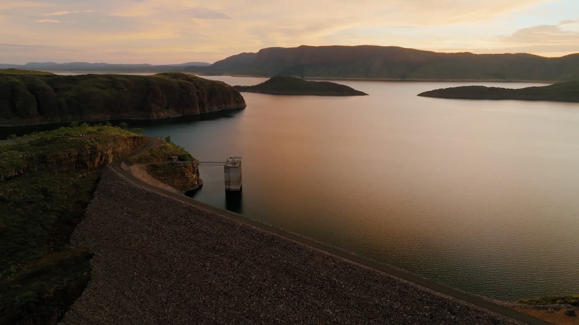 Aerial shot of Ord Hydro scheme at Lake Argyle, Wester Australia
