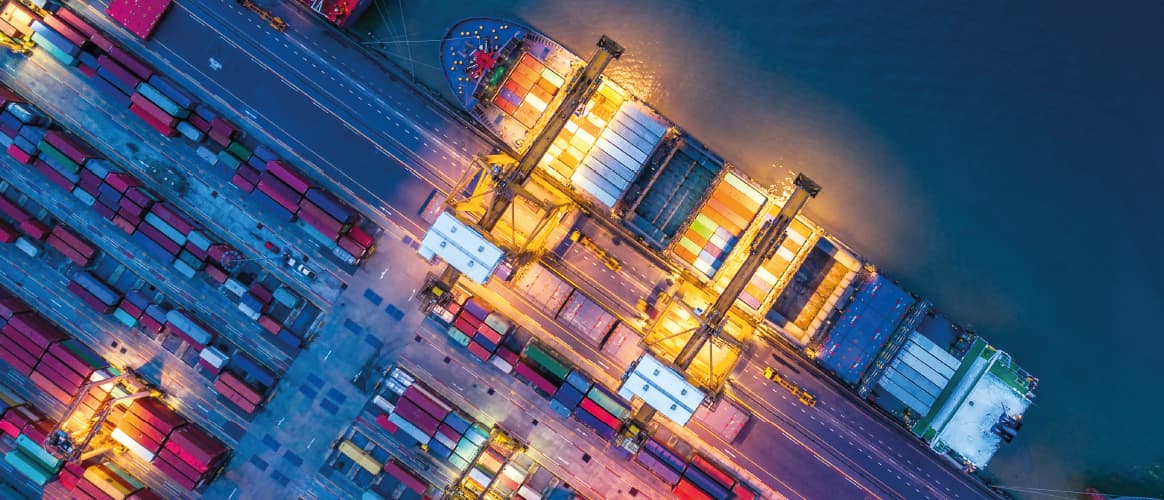 Container ship docking in a port
