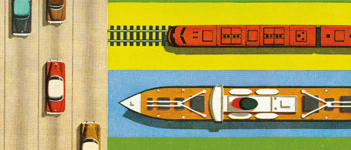 Transport illustration: cars, rail, shipping