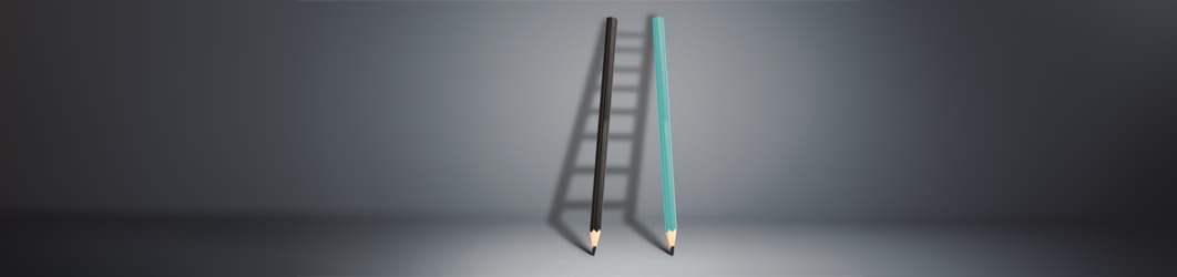 two pencil lean against a wall and the shadow looks like a ladder