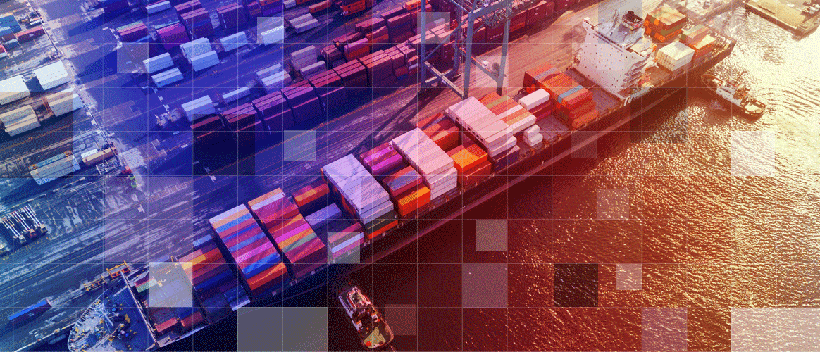 A container ship in dock for the Private Markets 2030 deglobalisation theme